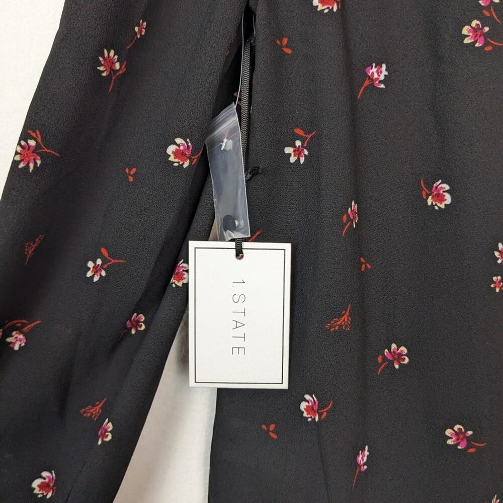 1 State Floral Blouse S Black Ditsy Print Long Sleeve Feminine NWT - Picture 7 of 11